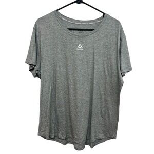 Reebok XL Gray Logo Crewneck TShirt Athletic Training Sport Streetwear Y2K Revia